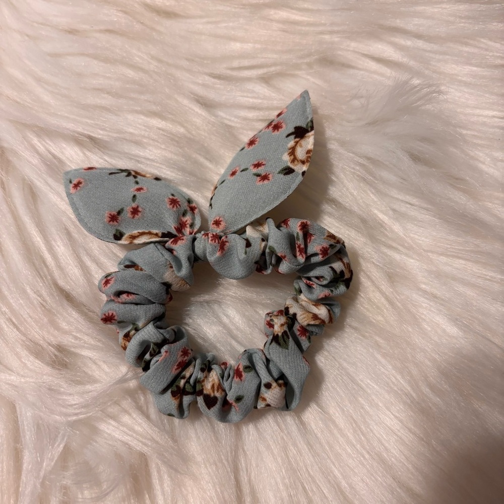 NEW Floral Bunny Ear Scrunchie - Blue